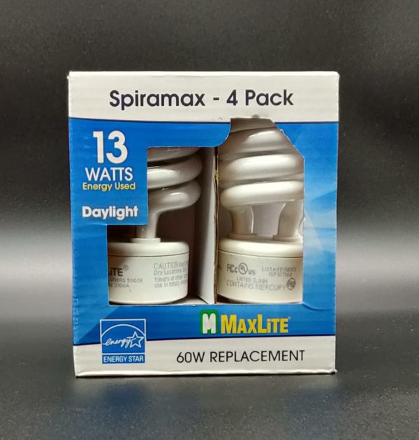 Maxlite 60W Replacement Spiral 13W Day Light CFL Bulbs - 4 Pack