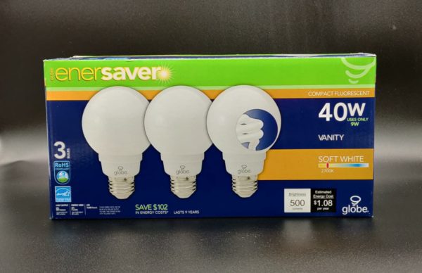 Globe Enersave Compact Fluroscent 40W 9W Usage Soft White CFL Bulbs - 3 Pack