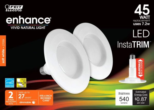 Feit Electric Enhance Vivid Natural Light 4inch 45 Watt Soft White Light LED - 2 Pack