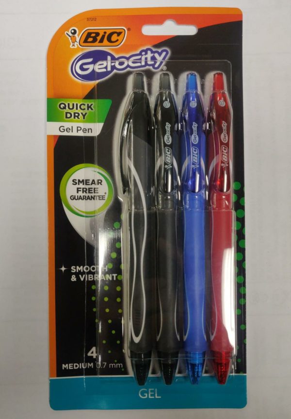 Bic Gelocity Quick Dry 0.7mm Medium 4 Pack Pens