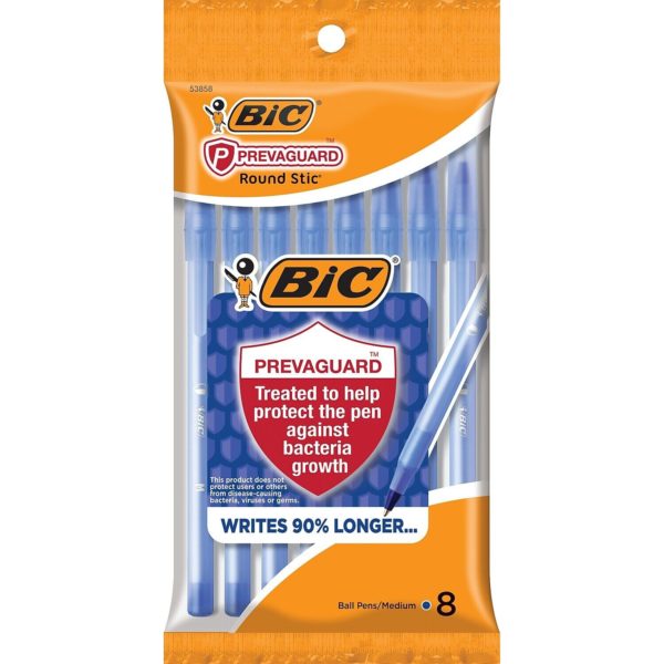 Bic Prevaguard Round Stic Black Ball Pen - 8 Count