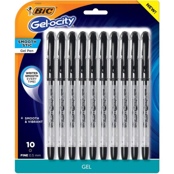 Bic Gelocity Smooth Stic Black Gel Pen - 10 Count - 0.5mm